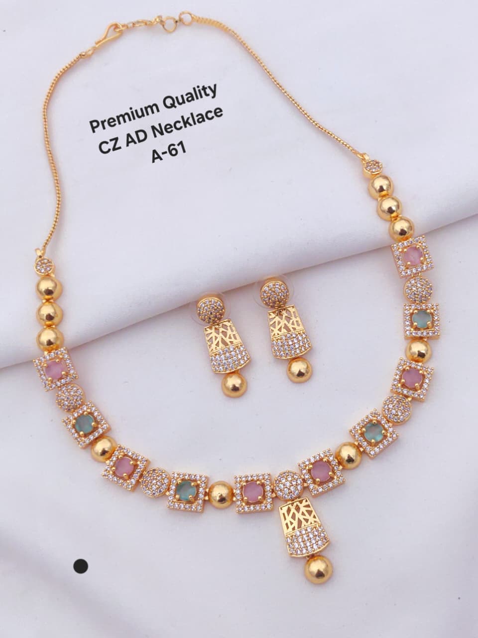 Premium Quality Imitation Jewelry CZ AD Designer Necklace Set Style002