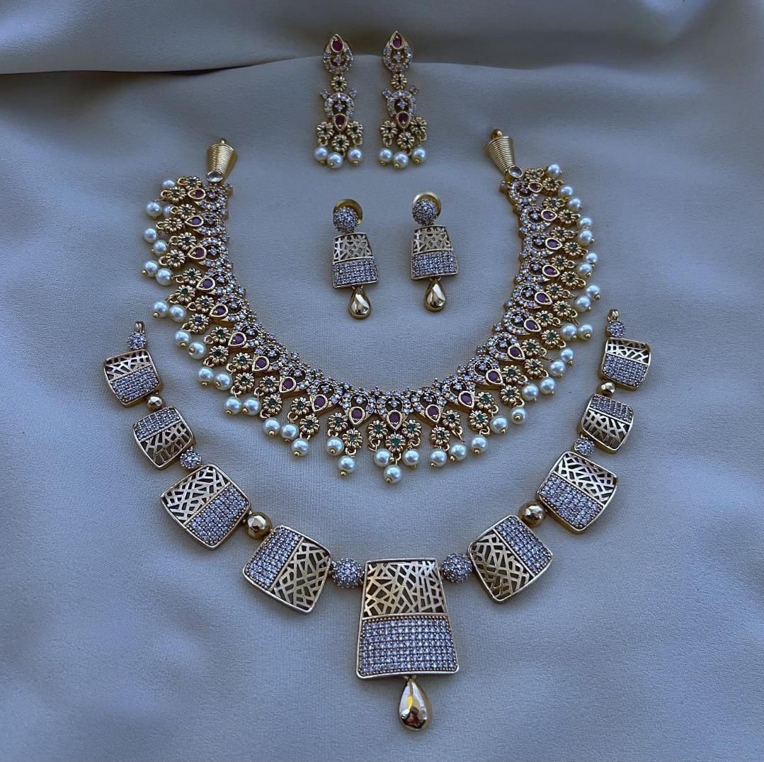 Premium Quality Imitation Jewelry AD Necklace Set Combo