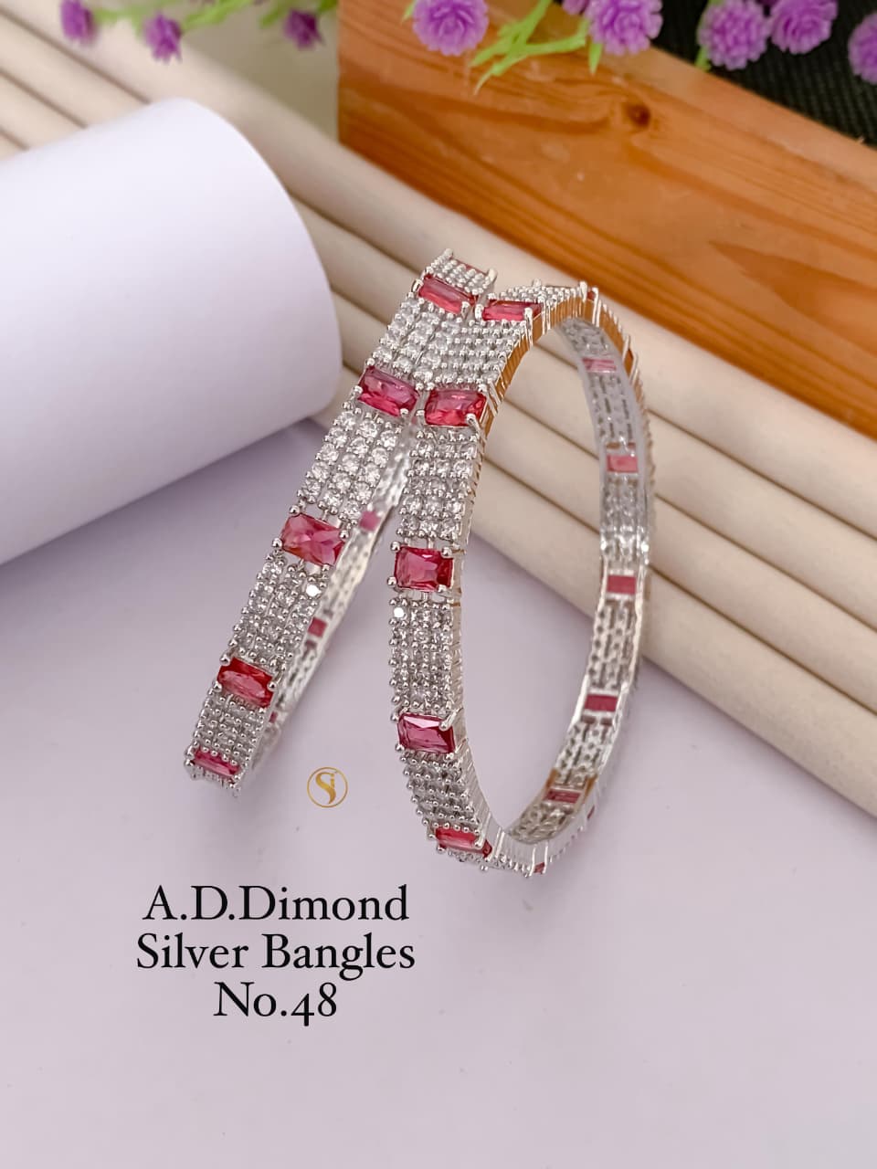 Premium Quality Silver Plated Imitation Jewelry CZ AD Designer Bangle Style008