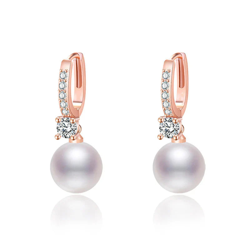 Gold Plated American Diamond Studded Contemporary Pearl Korean Drop Earrings