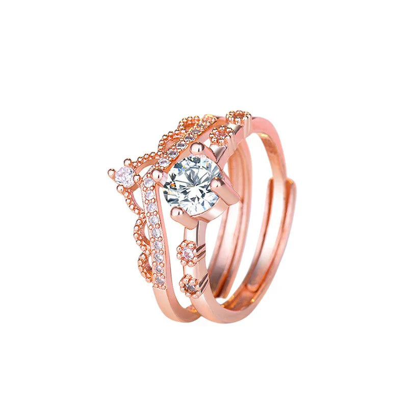 American Diamond Studded Crown Shape Contemporary Korean Finger Ring