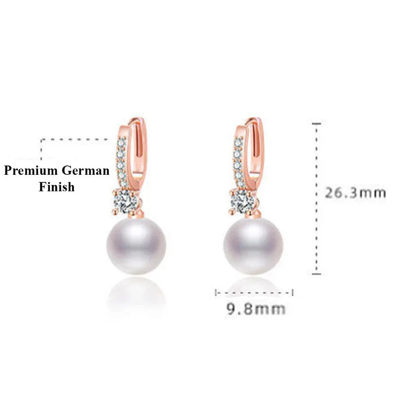 Gold Plated American Diamond Studded Contemporary Pearl Korean Drop Earrings