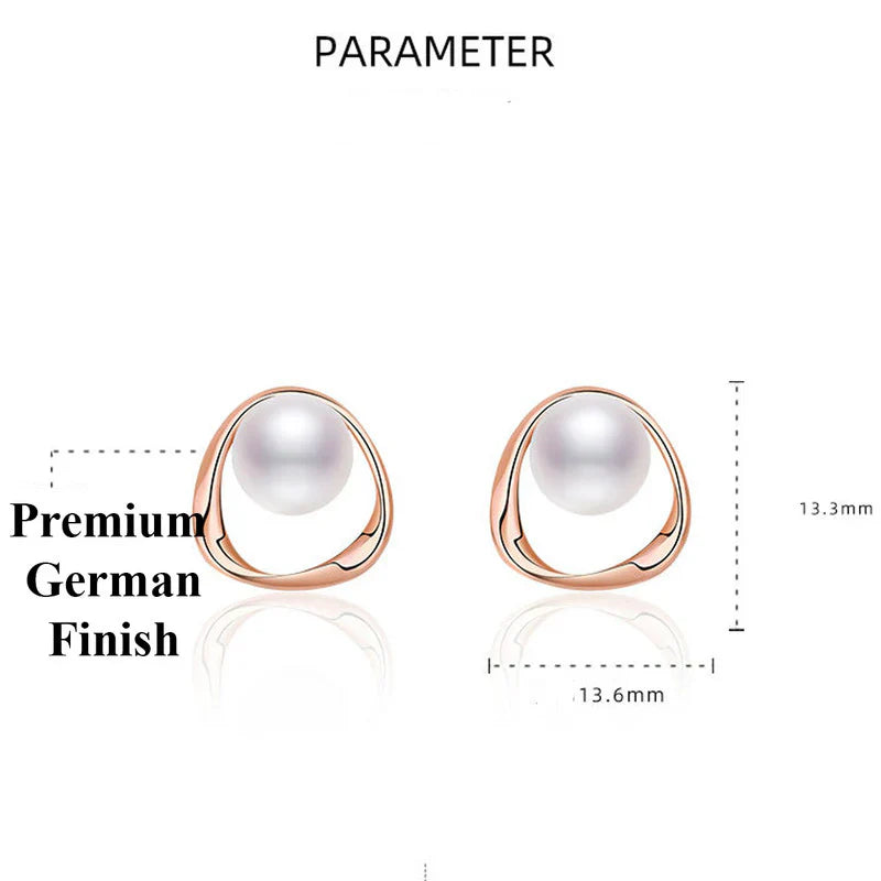 Gold Plated Triangle Shaped Pearl Studded Korean Stud Earrings
