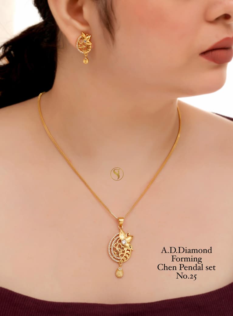 Premium Quality Imitation Jewellery AD Chain Pendent Set Style001