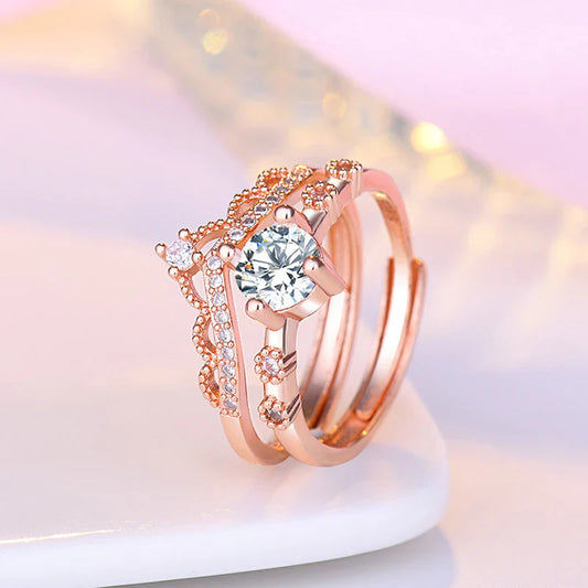 American Diamond Studded Crown Shape Contemporary Korean Finger Ring