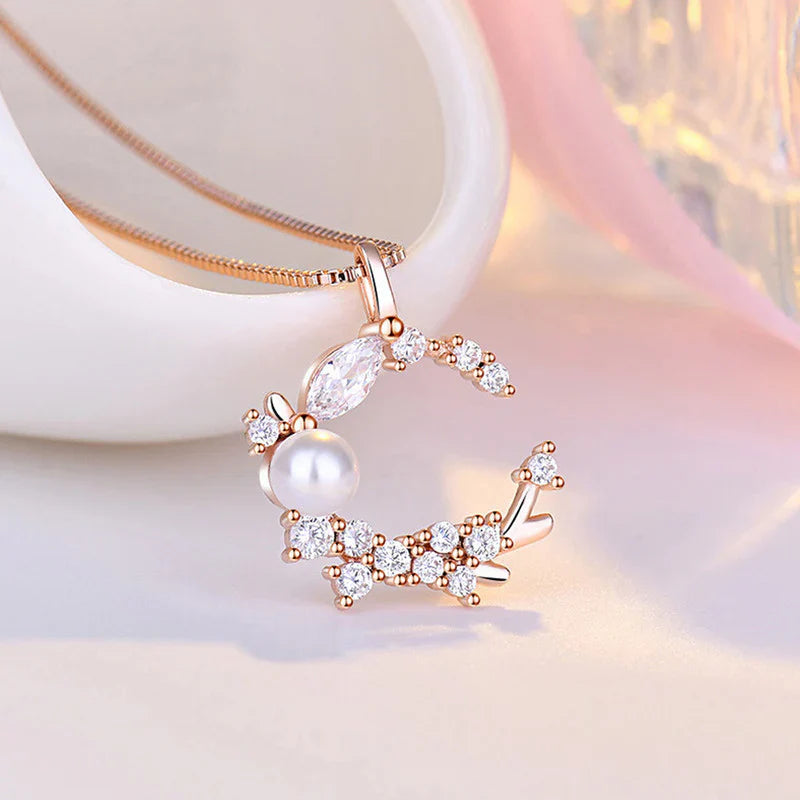 American Diamond Studded Moon Shape Contemporary Korean Pendant