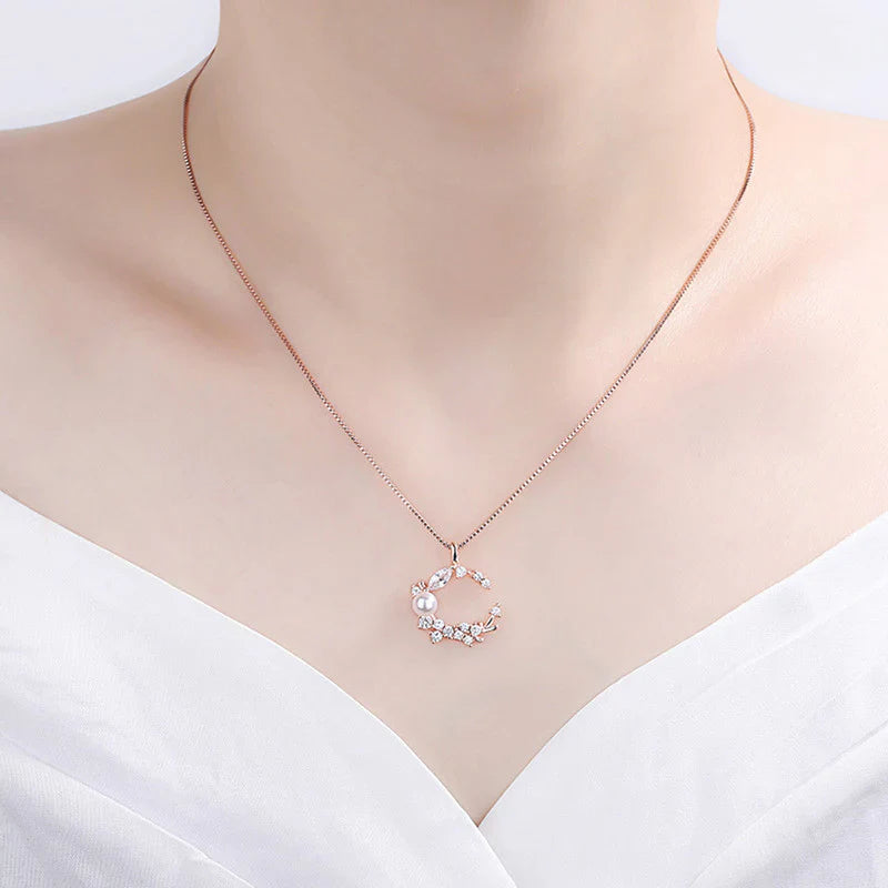 American Diamond Studded Moon Shape Contemporary Korean Pendant