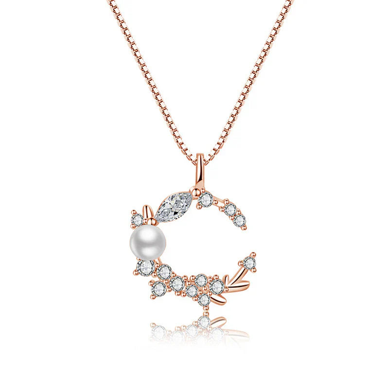 American Diamond Studded Moon Shape Contemporary Korean Pendant