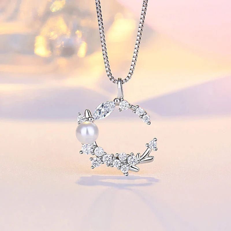 American Diamond Studded Moon Shape Contemporary Korean Pendant