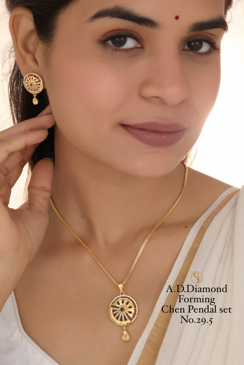 Premium Quality Imitation Jewellery AD Chain Pendant Set Style026