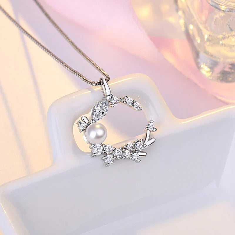American Diamond Studded Moon Shape Contemporary Korean Pendant