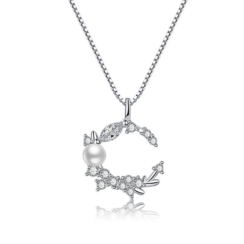 American Diamond Studded Moon Shape Contemporary Korean Pendant