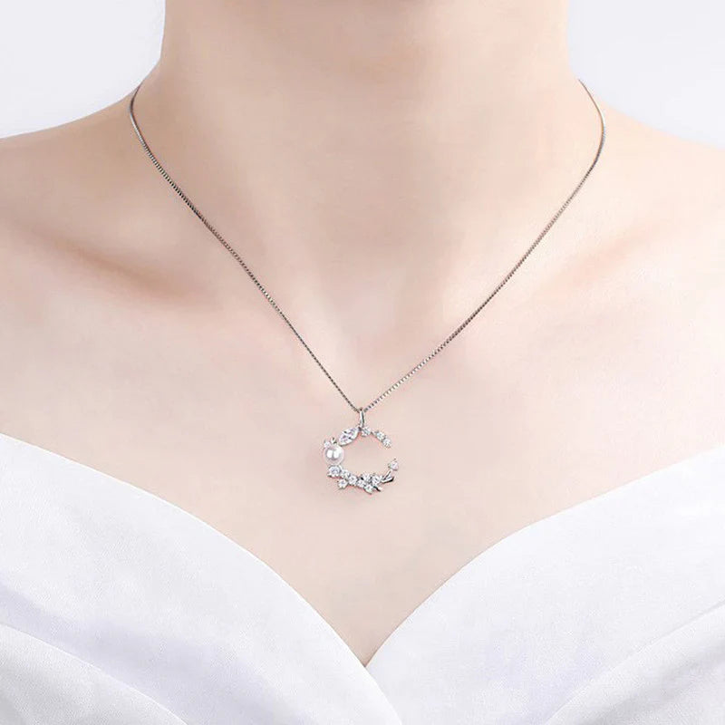 American Diamond Studded Moon Shape Contemporary Korean Pendant