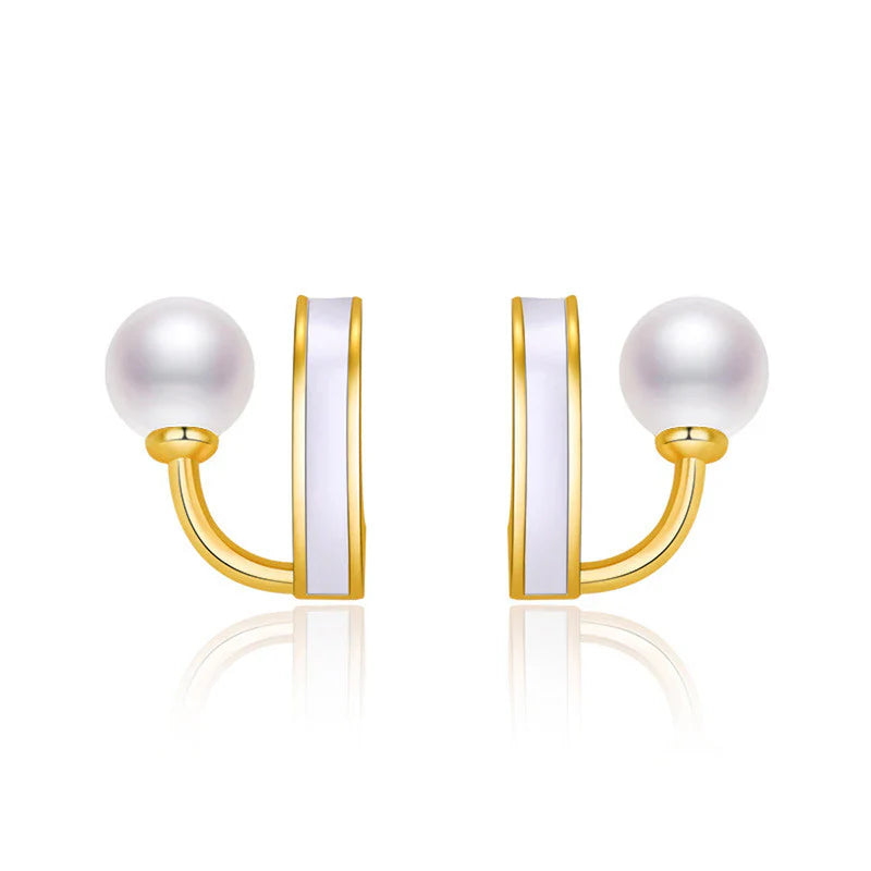 Gold Plated Freshwater Pearl Studded Retro Stud Earrings