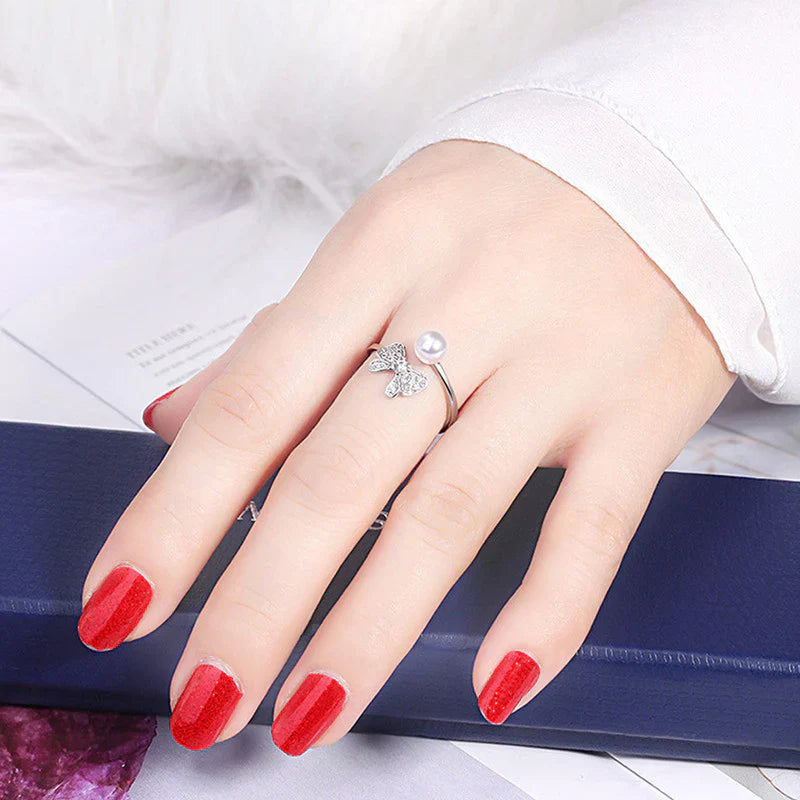 American Diamond Studded Butterfly Shape Contemporary Korean Finger Ring