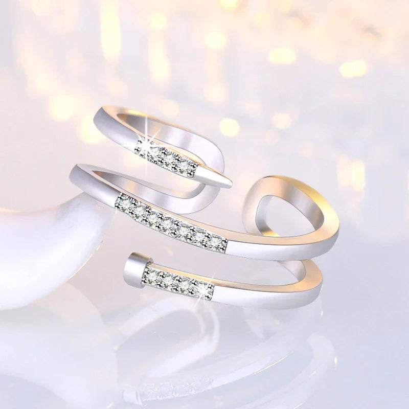 American Diamond Studded Nail Shape Contemporary Korean Finger Ring