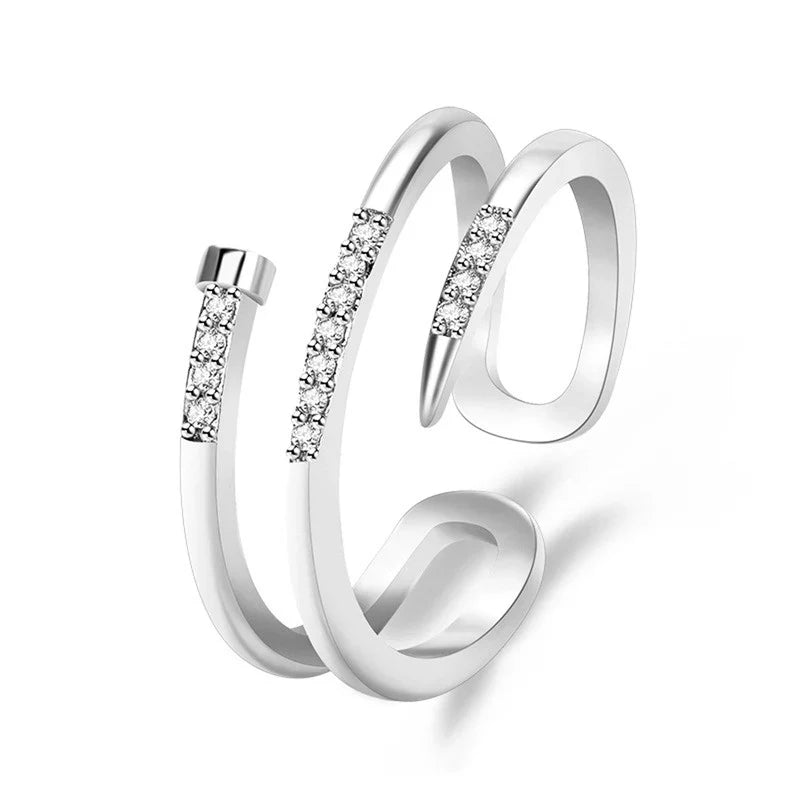 American Diamond Studded Nail Shape Contemporary Korean Finger Ring