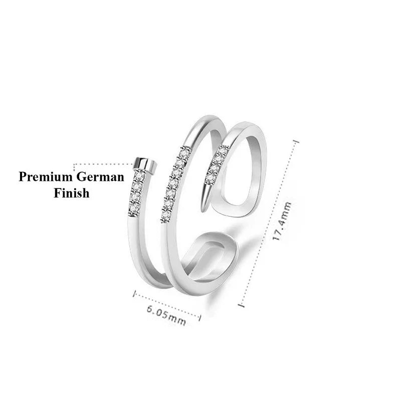 American Diamond Studded Nail Shape Contemporary Korean Finger Ring