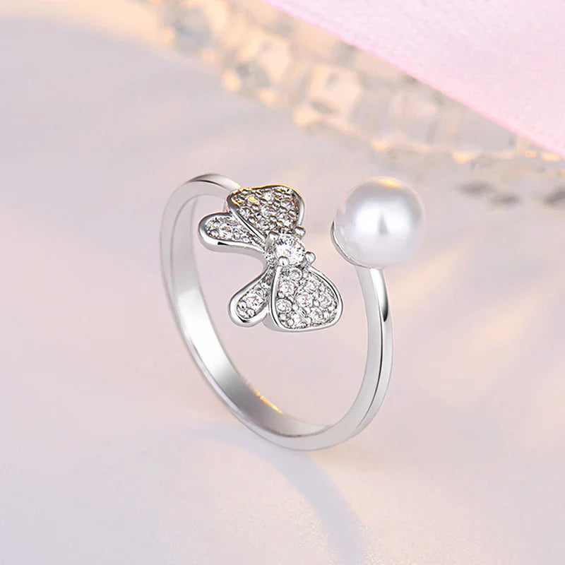 American Diamond Studded Butterfly Shape Contemporary Korean Finger Ring