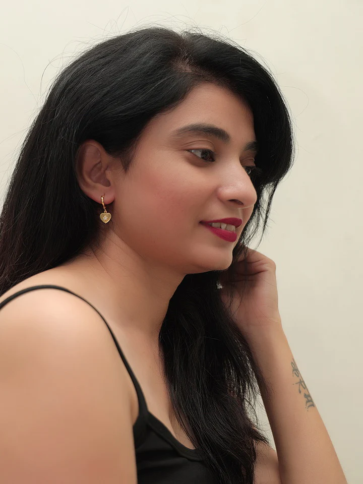 Gold Plated Heart Theme Keily Earrings with Crystal