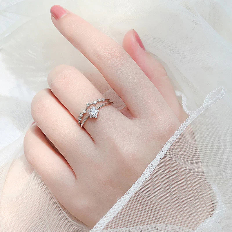 American Diamond Studded Star Shape Contemporary Korean Finger Ring