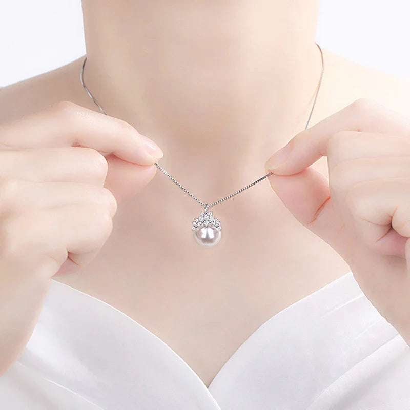 American Diamond Studded Crown Like Pearl Studded Korean Pendant
