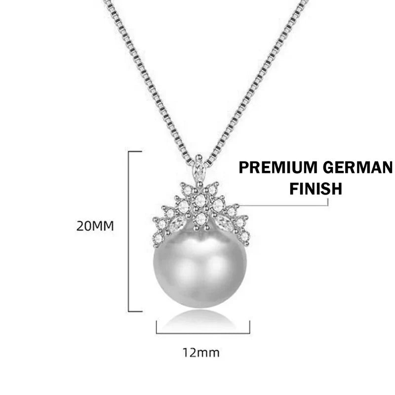 American Diamond Studded Crown Like Pearl Studded Korean Pendant