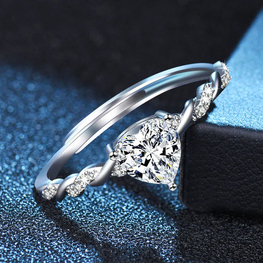American Diamond Studded Heart Shape Contemporary Korean Finger Ring