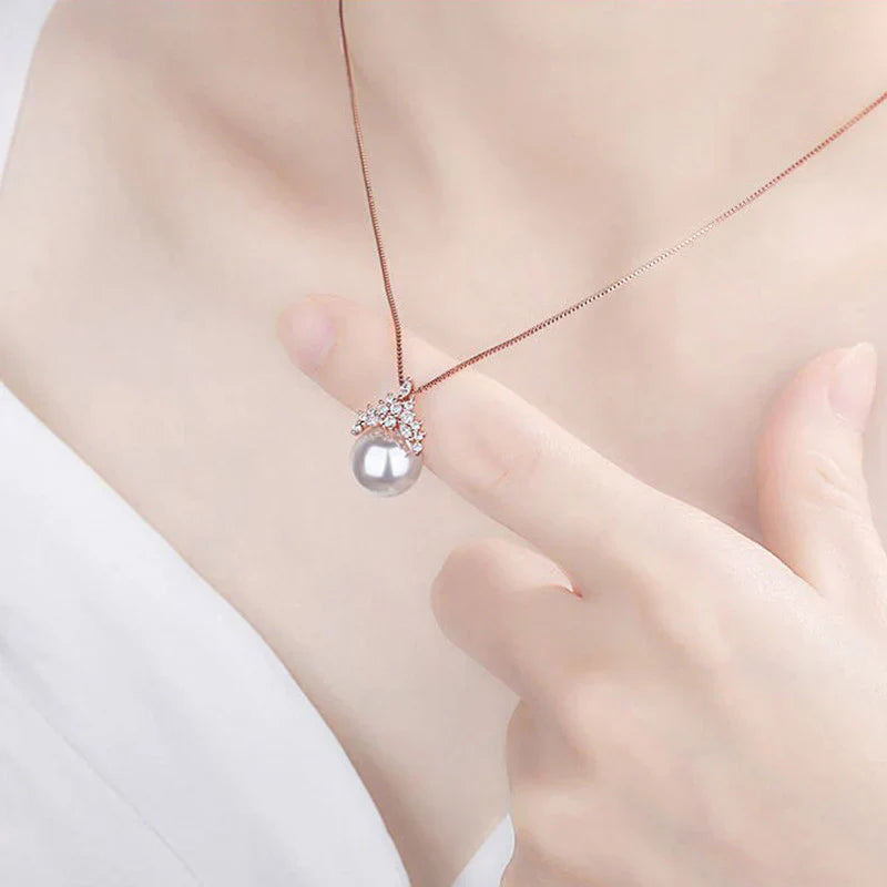American Diamond Studded Crown Like Pearl Studded Korean Pendant