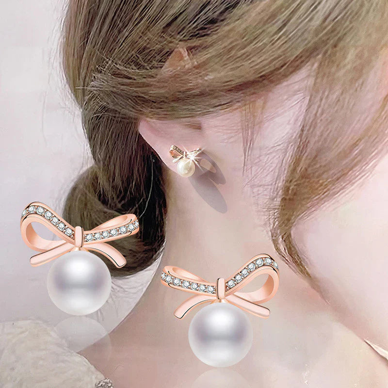 Gold Plated American Diamond Studded Bow-Tie Shape Korean Stud Earrings