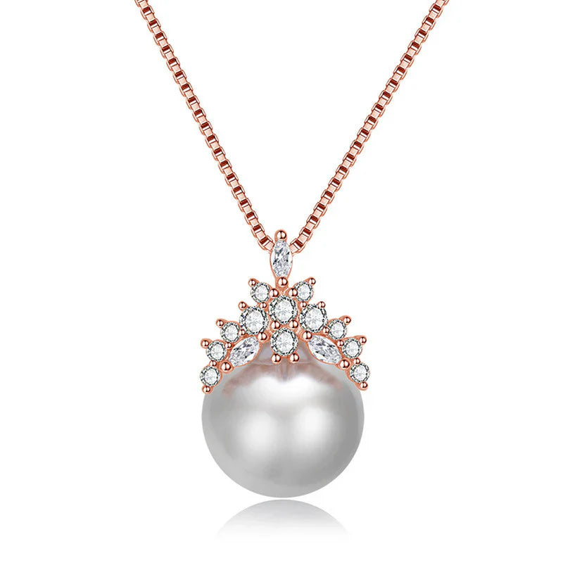 American Diamond Studded Crown Like Pearl Studded Korean Pendant