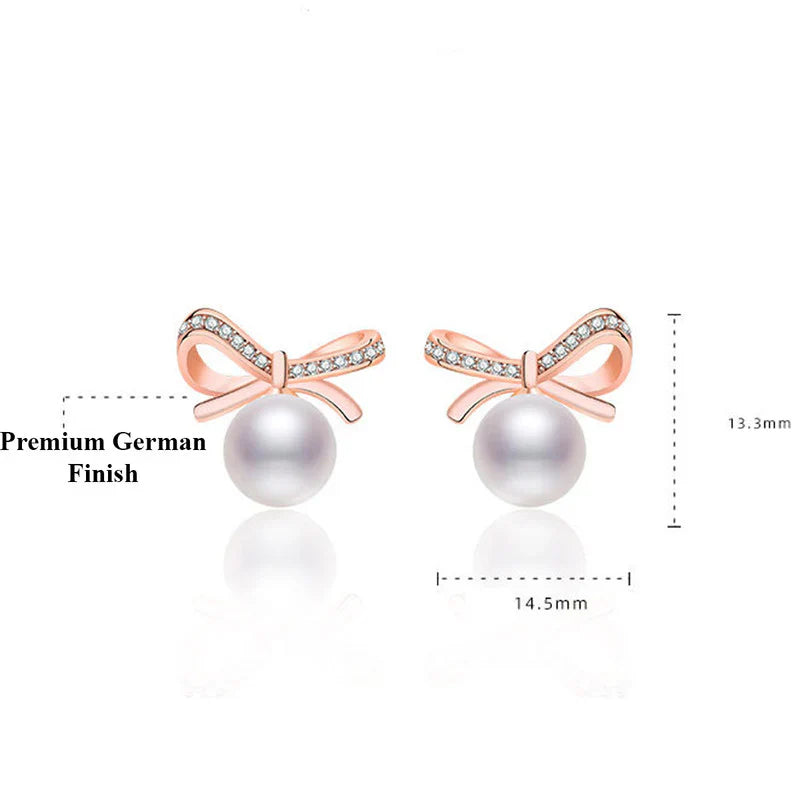 Gold Plated American Diamond Studded Bow-Tie Shape Korean Stud Earrings