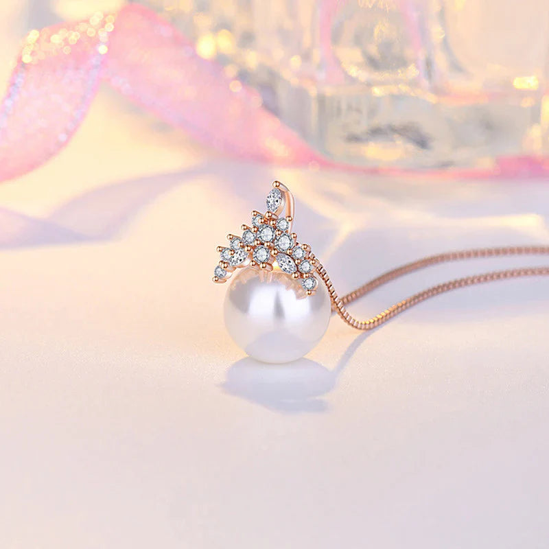 American Diamond Studded Crown Like Pearl Studded Korean Pendant