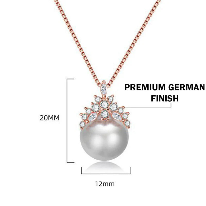 American Diamond Studded Crown Like Pearl Studded Korean Pendant
