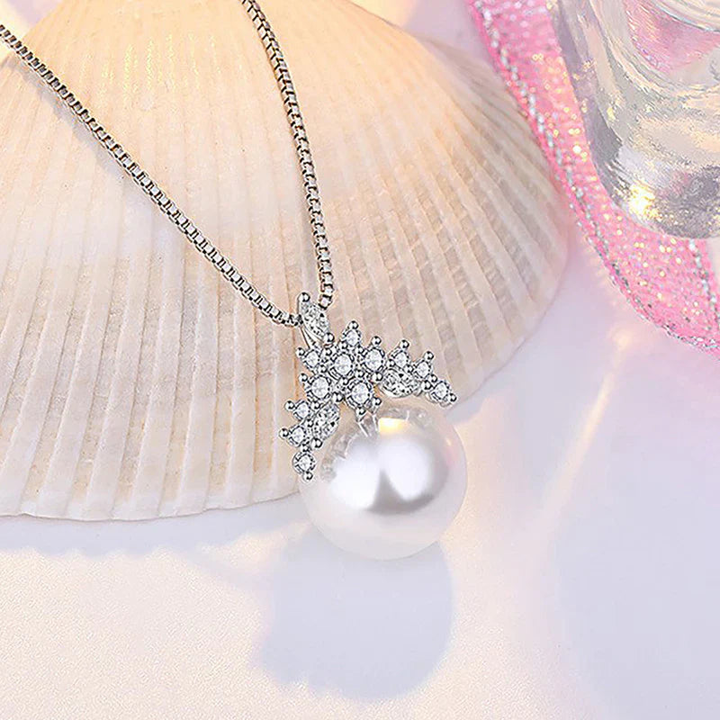 American Diamond Studded Crown Like Pearl Studded Korean Pendant