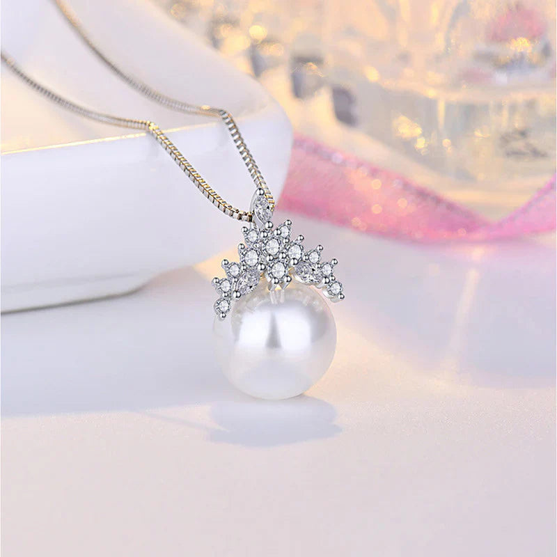 American Diamond Studded Crown Like Pearl Studded Korean Pendant