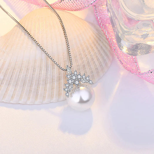 American Diamond Studded Crown Like Pearl Studded Korean Pendant