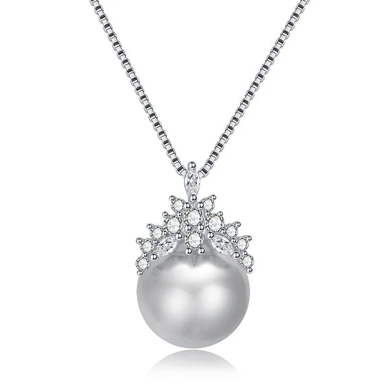 American Diamond Studded Crown Like Pearl Studded Korean Pendant