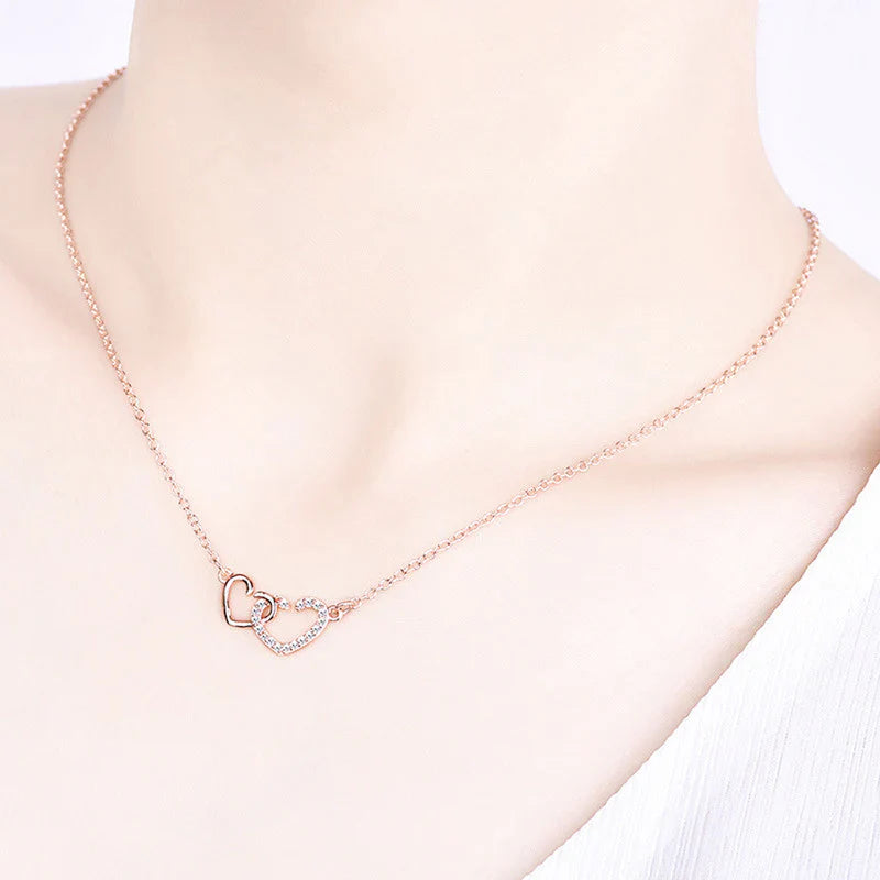 American Diamond Studded Dual Heart Contemporary Korean Pendant
