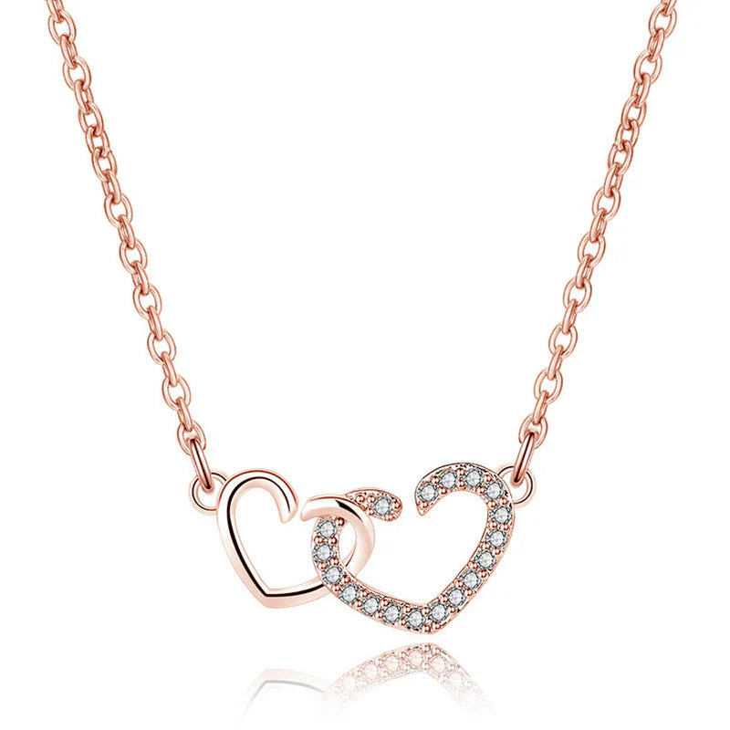 American Diamond Studded Dual Heart Contemporary Korean Pendant