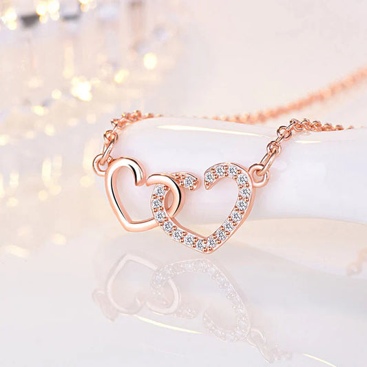 American Diamond Studded Dual Heart Contemporary Korean Pendant