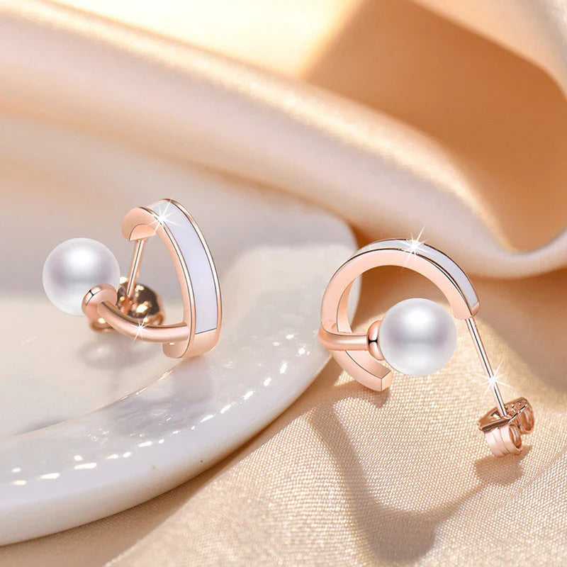 Gold Plated Freshwater Pearl Studded Retro Stud Earrings