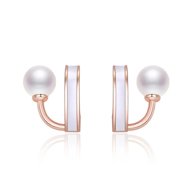Gold Plated Freshwater Pearl Studded Retro Stud Earrings