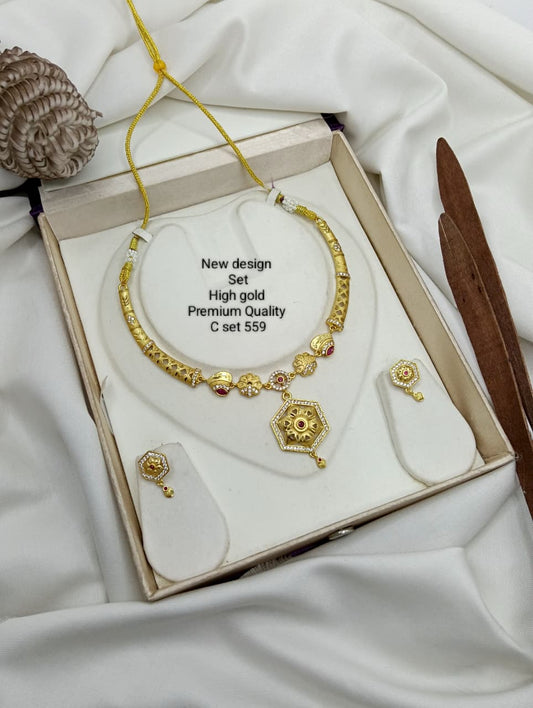Premium Quality Gold Plated Imitation Jewelry Necklace Set Style-2