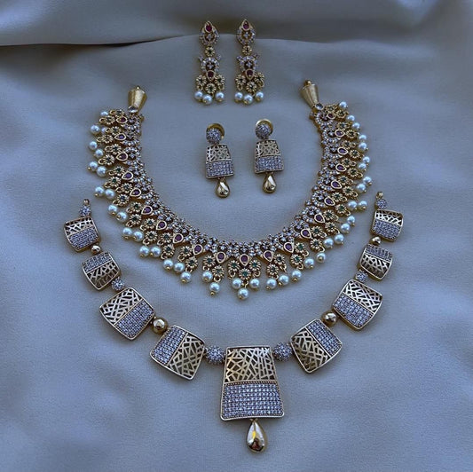 Premium Quality Imitation Jewelry AD Necklace Set Combo