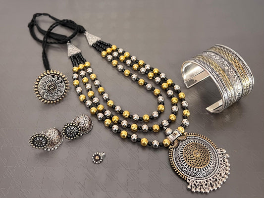 Premium Quality Imitation Jewelry Dual Tone 3 Layer Necklace Set Style-1