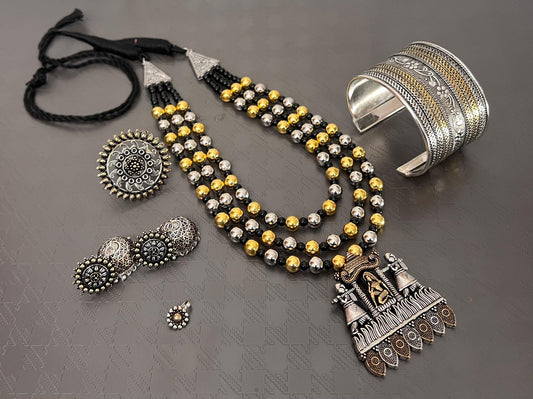 Premium Quality Imitation Jewelry Dual Tone 3 Layer Necklace Set Style-2