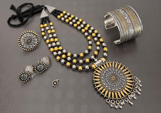 Premium Quality Imitation Jewelry Dual Tone 3 Layer Necklace Set Style-3