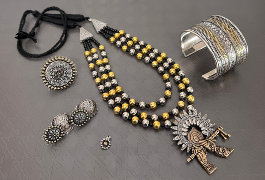 Premium Quality Imitation Jewelry Dual Tone 3 Layer Necklace Set Style-4