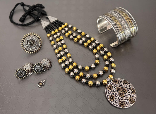 Premium Quality Imitation Jwelry Dual Tone 3 Layer Necklace Set Style-6